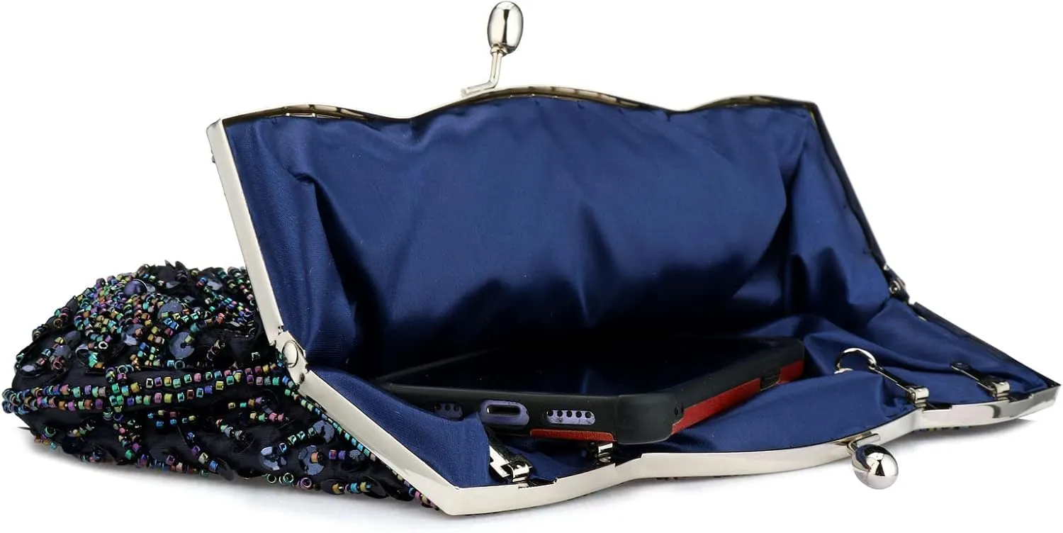Gets Noble Beaded Sequin Flower Evening Purse Large Clutch Bag Handbag for Women