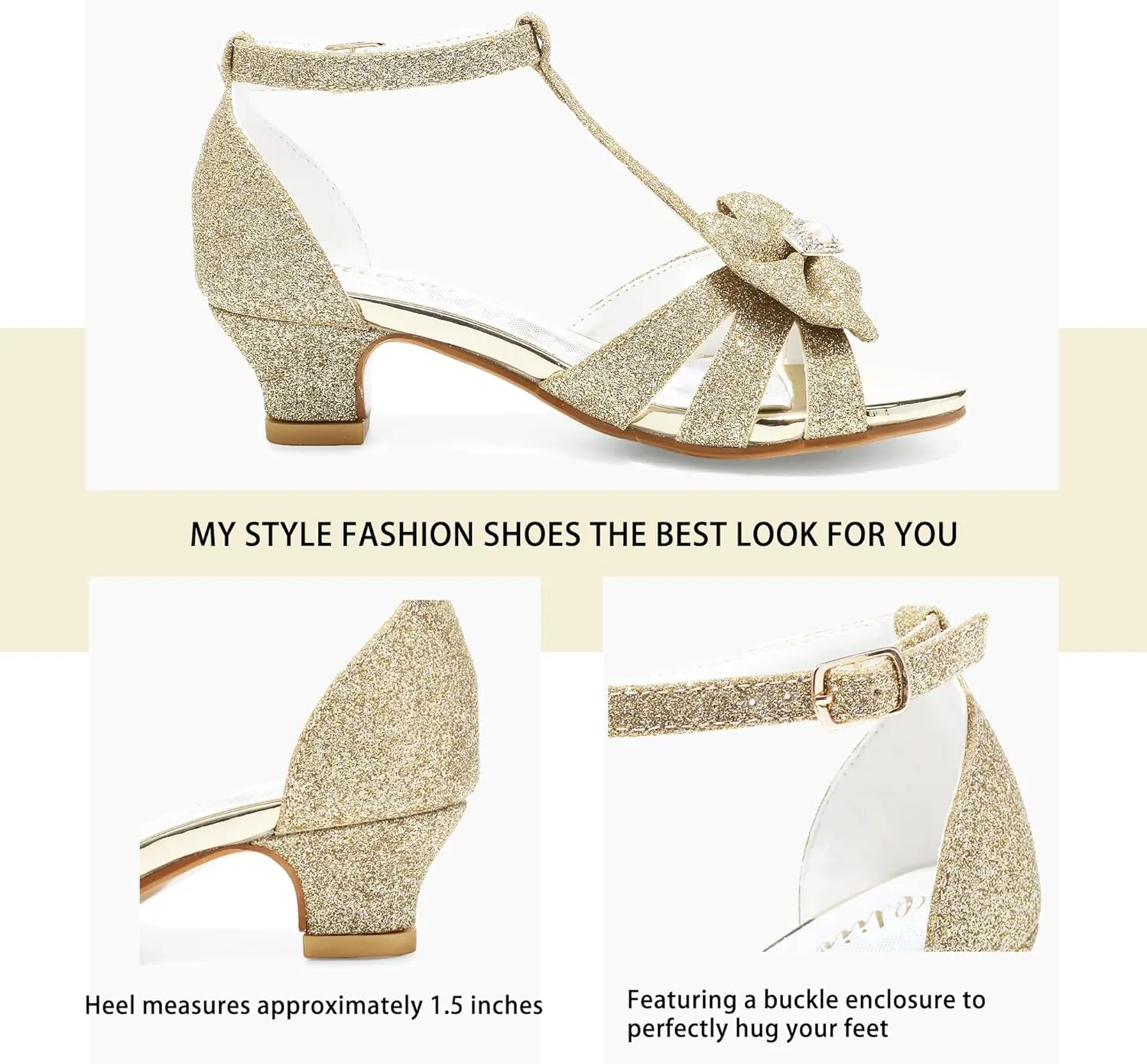 Girls High Heels Dress Pump Sandals Glitter Wedding Flower Party Princess Shoes for Kids Toddler