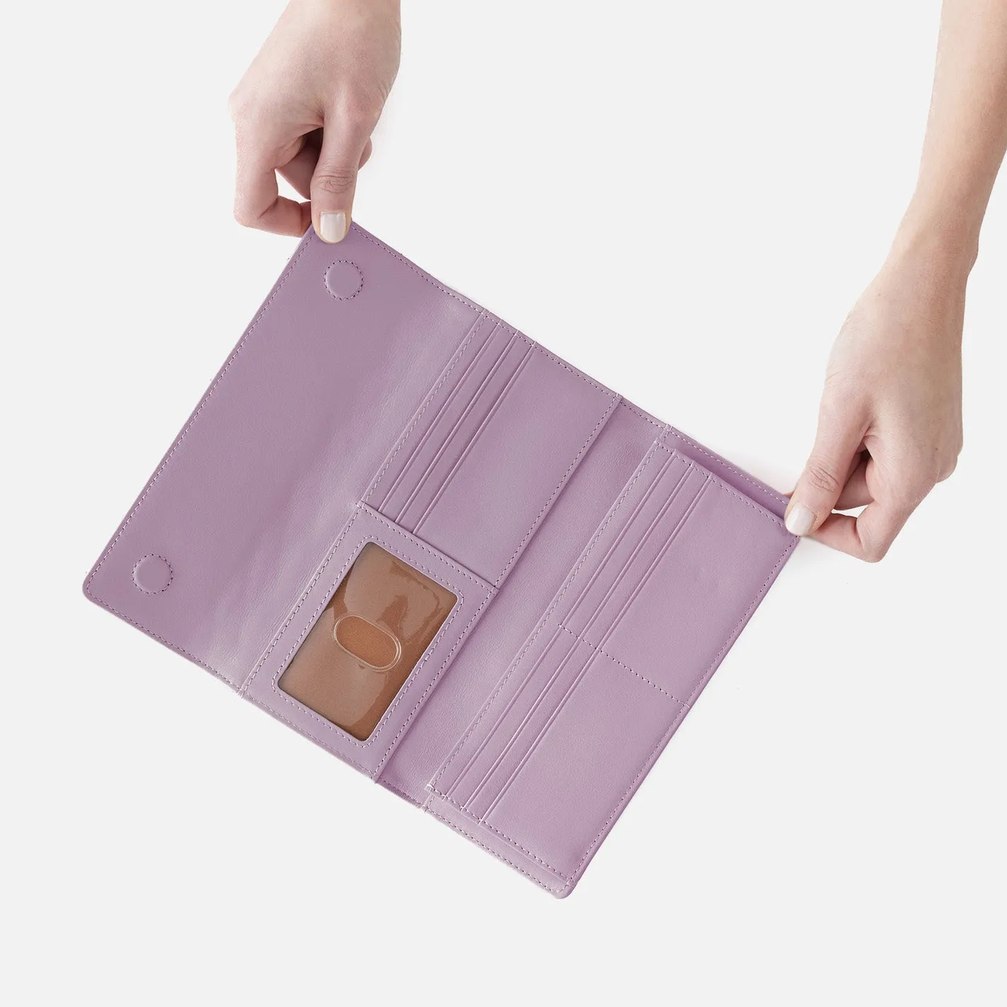 Jill Large Trifold Wallet in Quilted Silk Napa Leather - Lavender