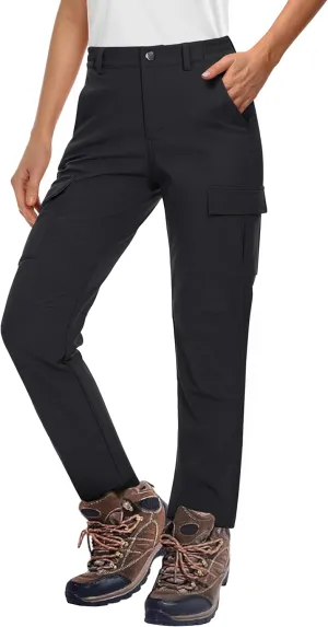 MAGCOMSEN Women's Fleece Lined Winter Hiking Waterproof Insulated Outdoor Snow Ski Softshell Pants for Cold Weather
