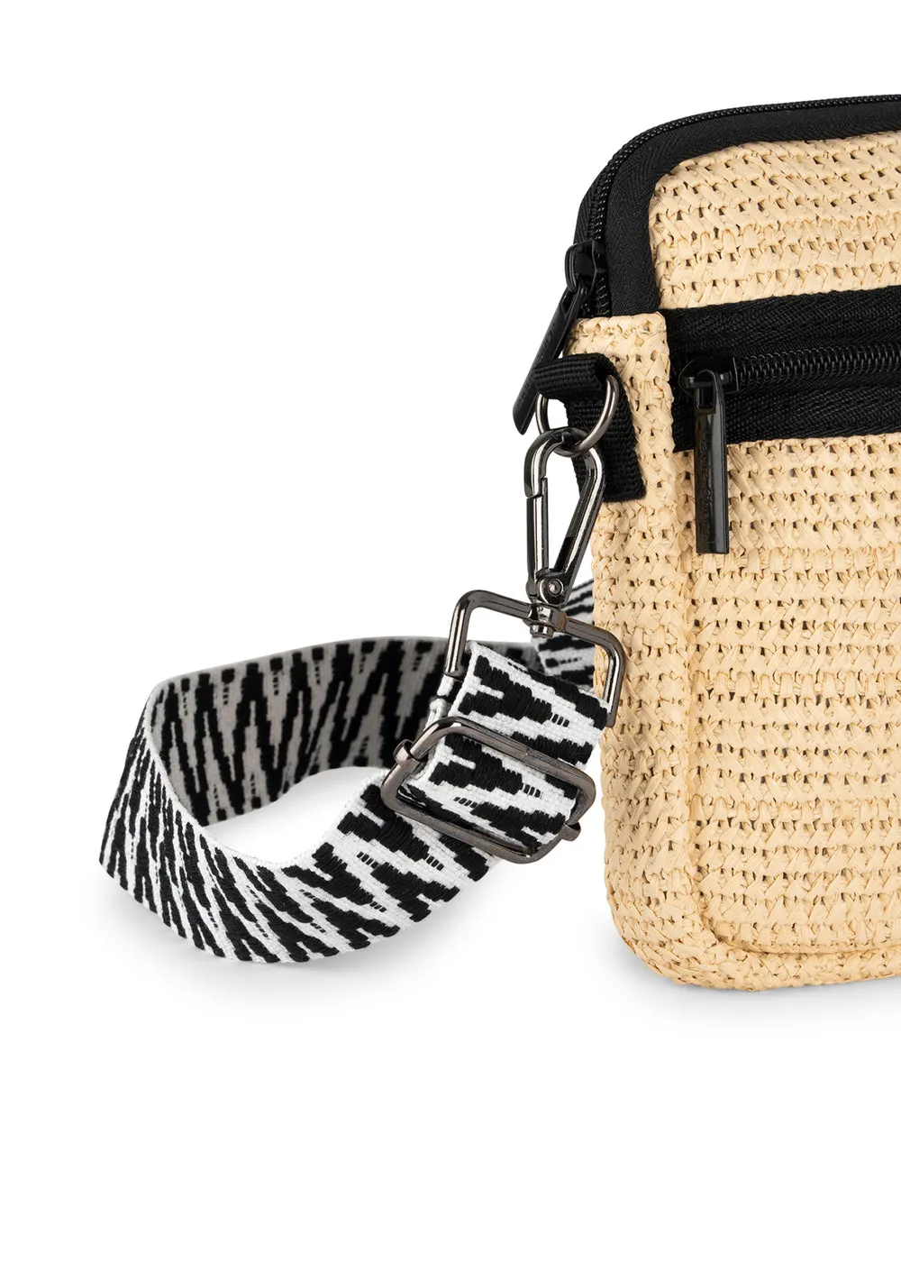 Raffia Crossbody W/Black Trim