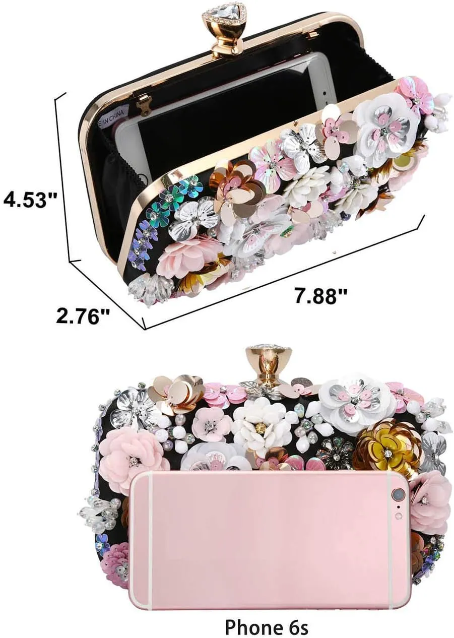 Selighting Colorful Flower Clutch Purse for Women Formal Evening Bag Beaded Pearl Purse for Wedding Prom Party Handbags