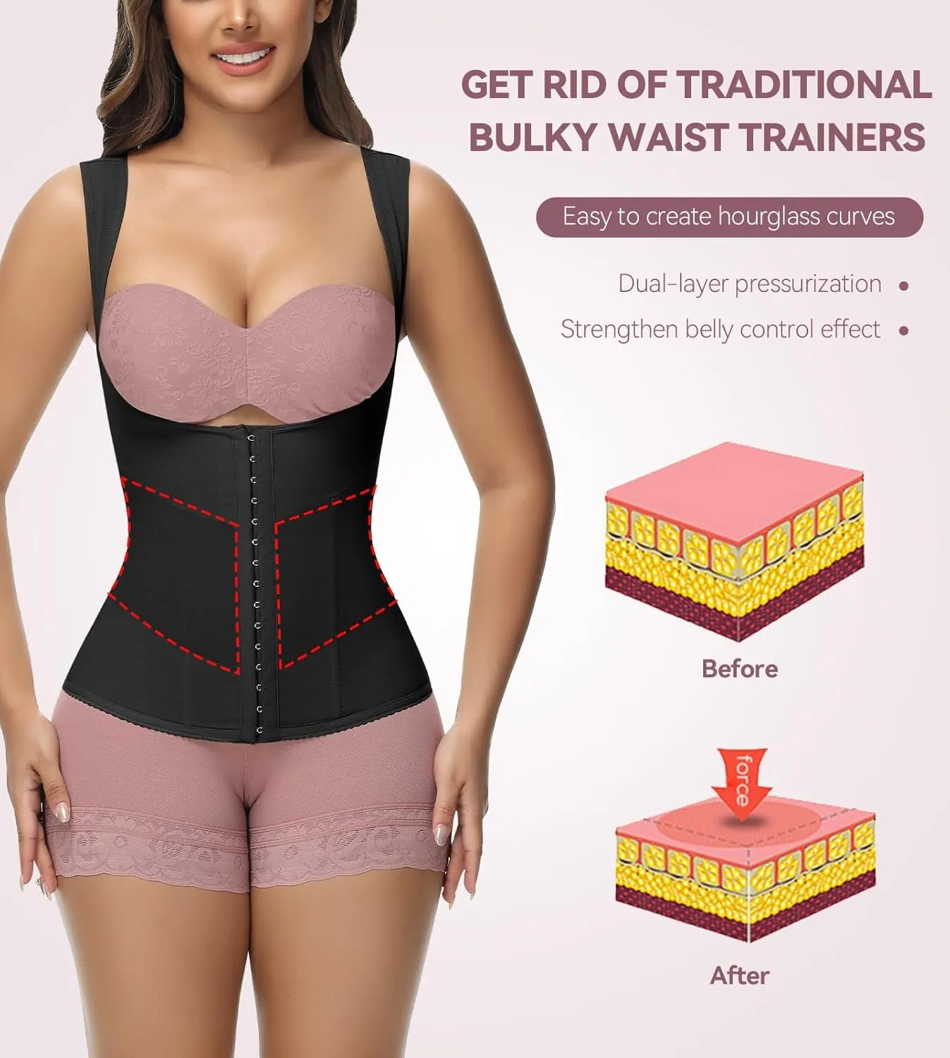 SHAPSHE Waist Trainer for Women Workout Corset Waist Cincher Shapewear Tummy Control Vest Body Shaper Invisible Girdle